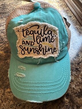 NWT CC criss cross cap tequila,lime and sunshine aqua and tan hat